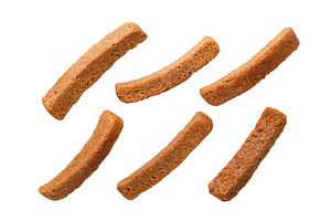 Set of rye croutons on a white, a Food & Drink Photo by innakreativ