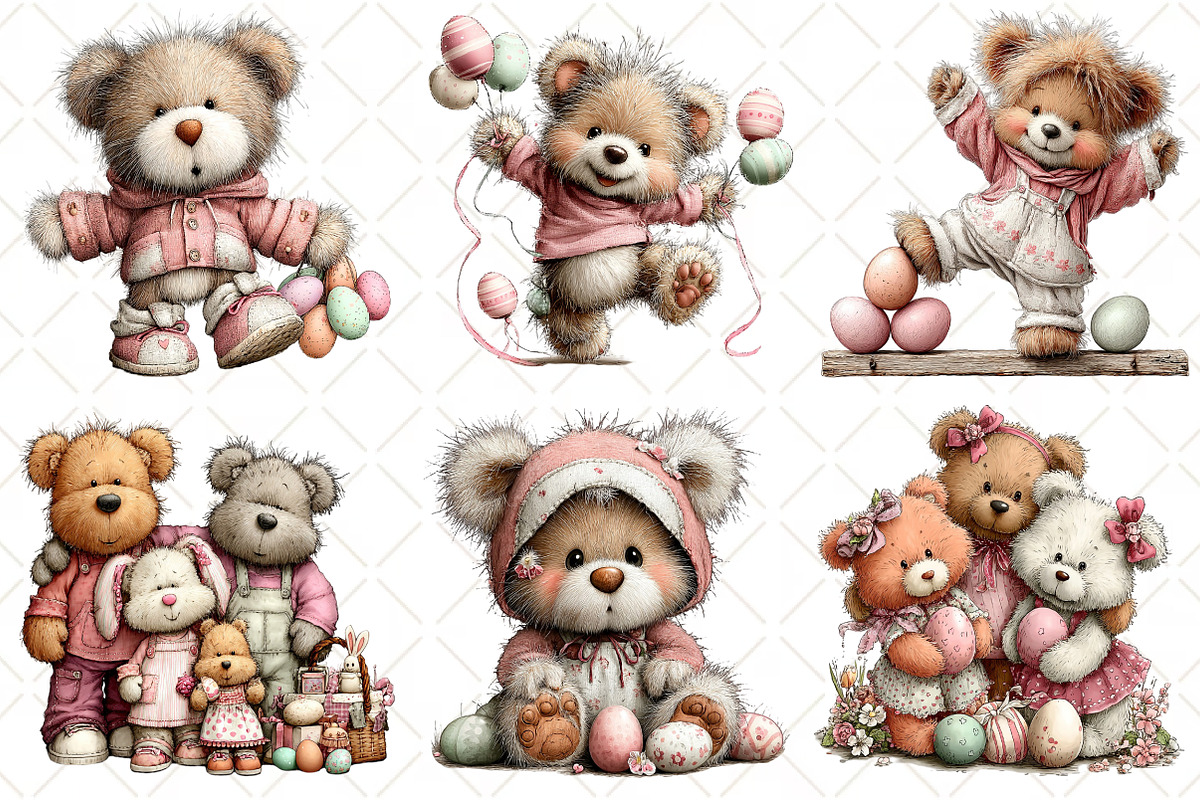 Whimsical Easter Teddy Bear Clipart, an Illustration by Black Bird Studio (Photo 4 of 6)