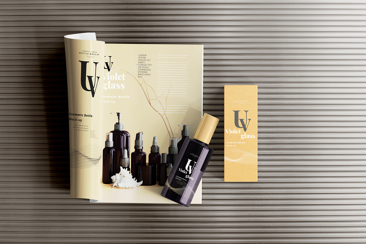 Violet Glass Cosmetic Bottle Mock-up, a Cups & Container Mockup by pmvch (Photo 15 of 20)