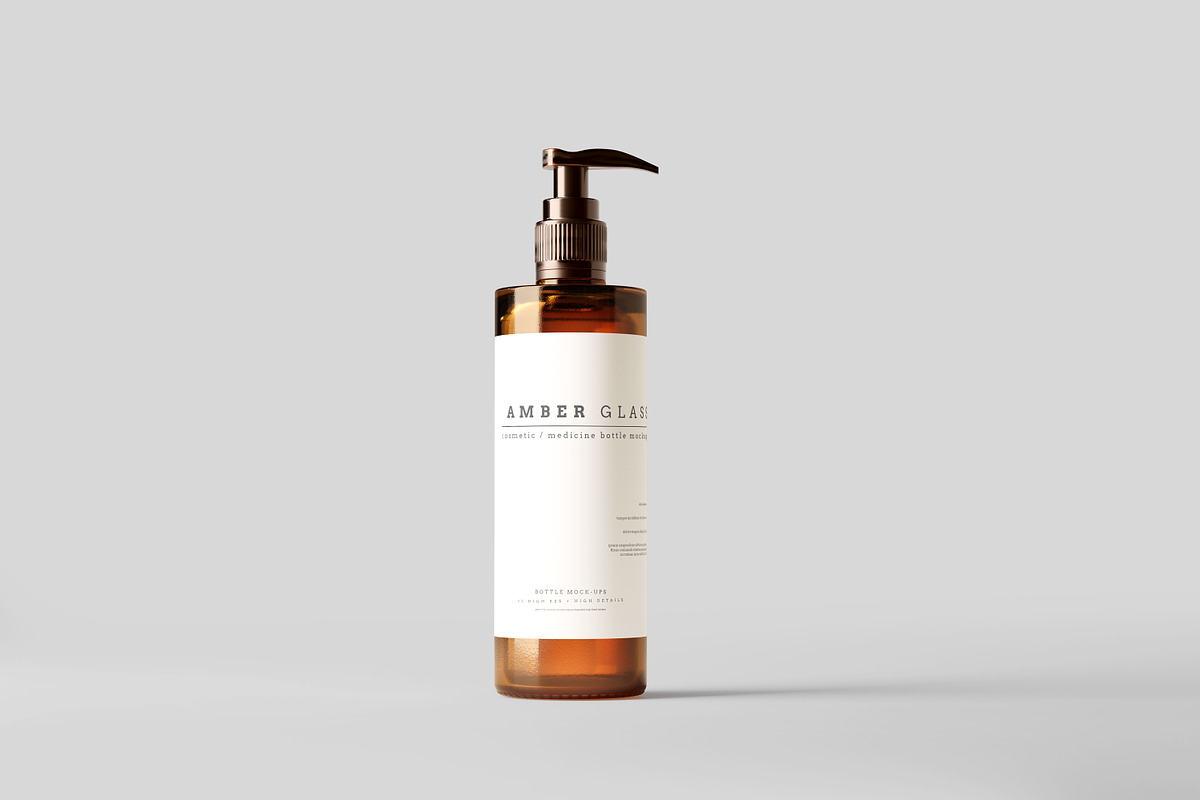 Amber Glass Pump Bottle Mockups, a Cups & Container Mockup by pmvch (Photo 1 of 10)
