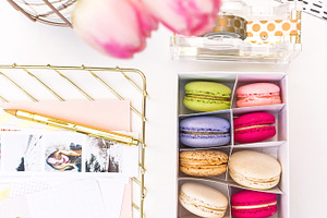 Box of macaroons on desk stock photo containing macaroon, macaroons, and