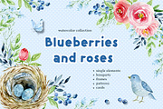 Blueberries and roses, a Decorative Illustration by long summer (Thumbnail 1 of 8)