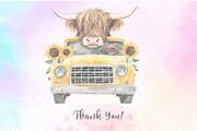 Sunflower Highland Cow Truck Clipart, an Illustration by Watercolor design (Thumbnail 9 of 12)