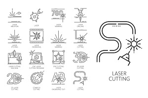 Laser cutting line icons, a Technology Illustration by Vector Tradition