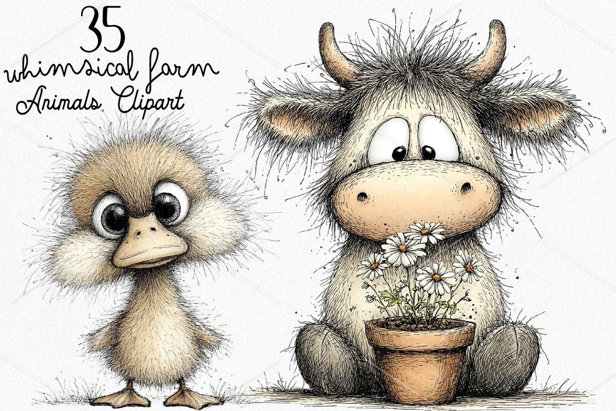 Whimsical Farm Animals Clipart, a Seasonal Illustration by Canvas Craft (Photo 1 of 7)