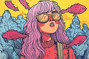 A girl in a dreamy comic boook world, a Person Illustration by Sybillla