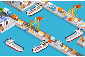 Isometric City industrial port with, a Transportation Illustration by AlexZeL