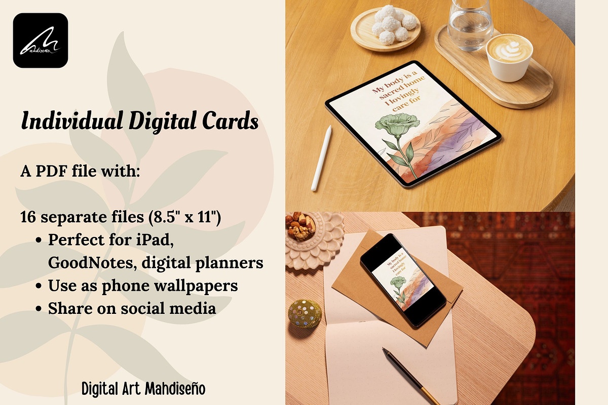 Boho Botanical Affirmation Cards, a Card Template by Digital Art Mahdiseño (Photo 7 of 13)