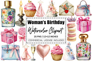 Watercolor Woman’s Birthday Clipart, a Graphic by CitraGraphics