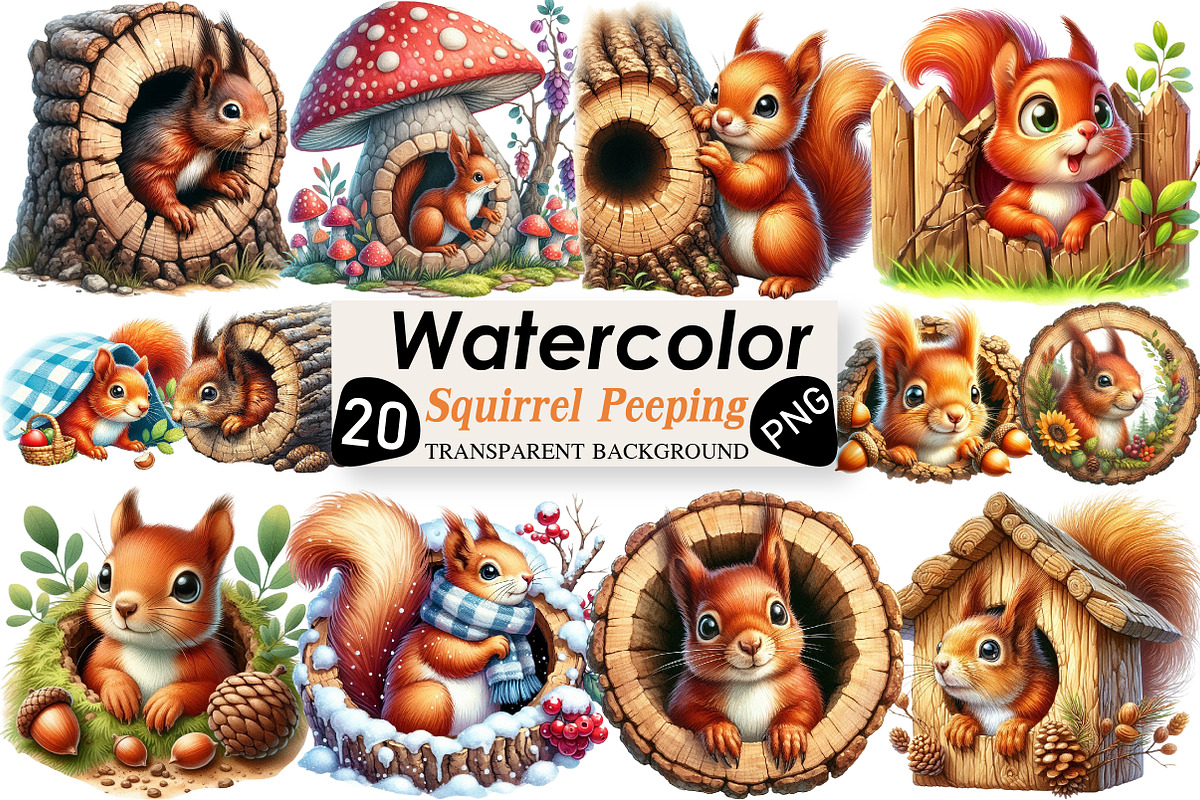 Squirrel Peeping Hole Clipart, an Illustration by Black Bird Studio (Photo 1 of 4)