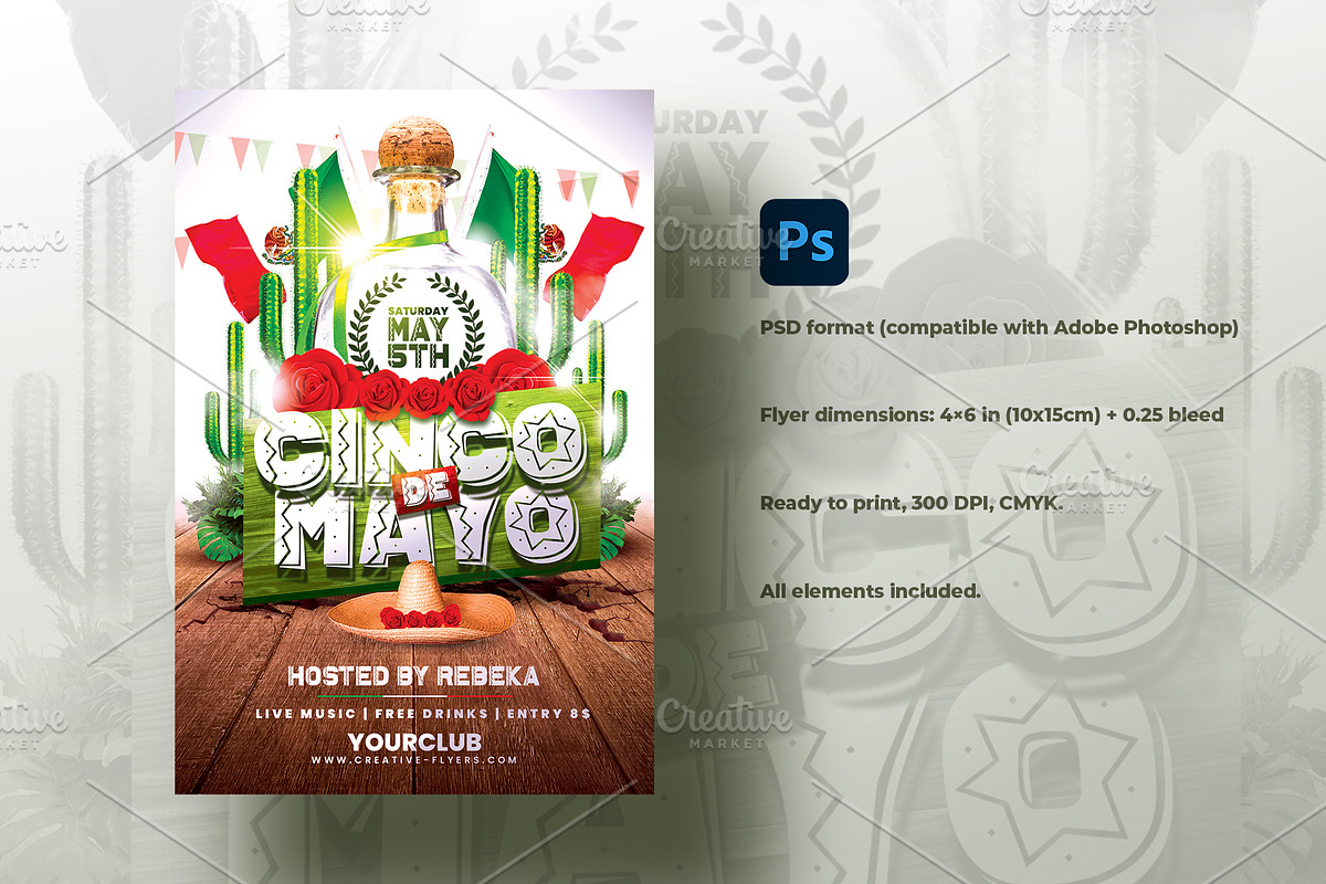 Cinco de Mayo Flyer Design, a Flyer Template by Rome B Creation (Photo 2 of 2)