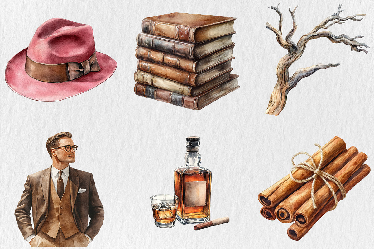 Gentleman’s Lounge Watercolor Clipar, an Empty State Illustration by Rose Art (Photo 4 of 4)