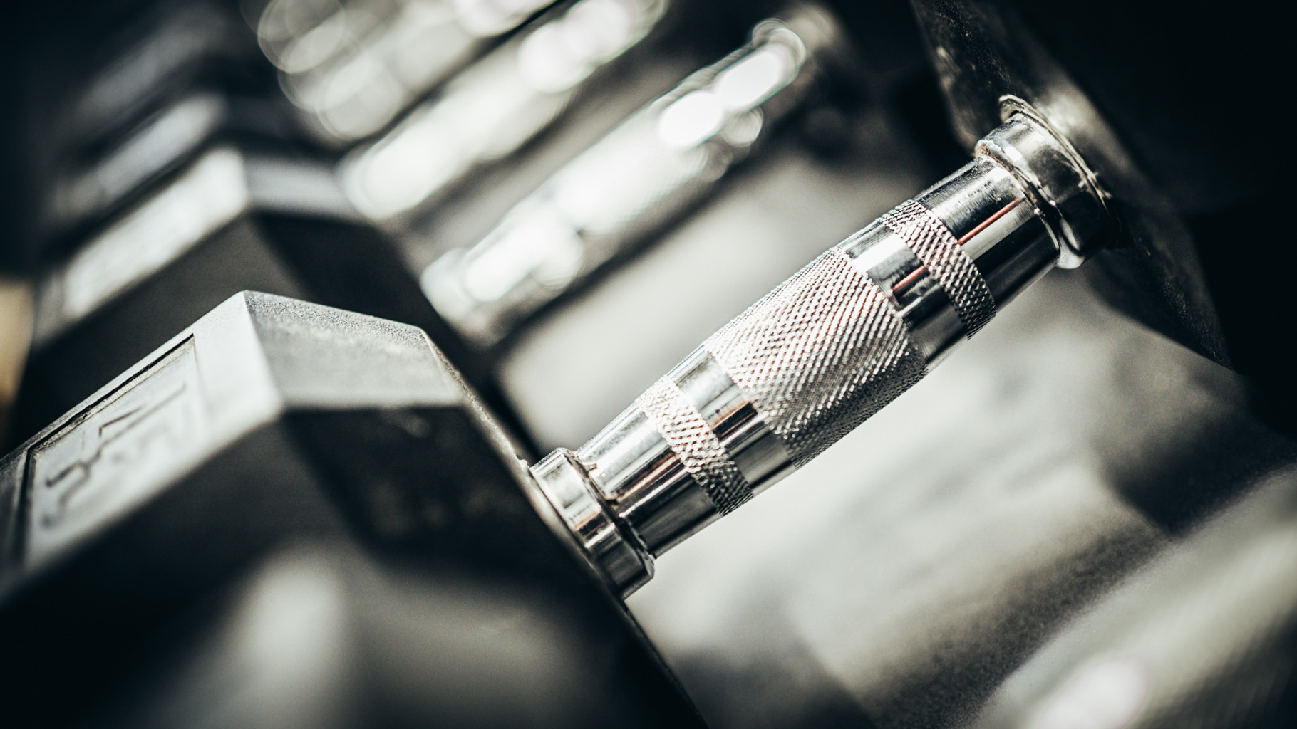 Hex Dumbbells At A Gym On A Rack, a Sports & Recreation Photo by Snake Eye Media