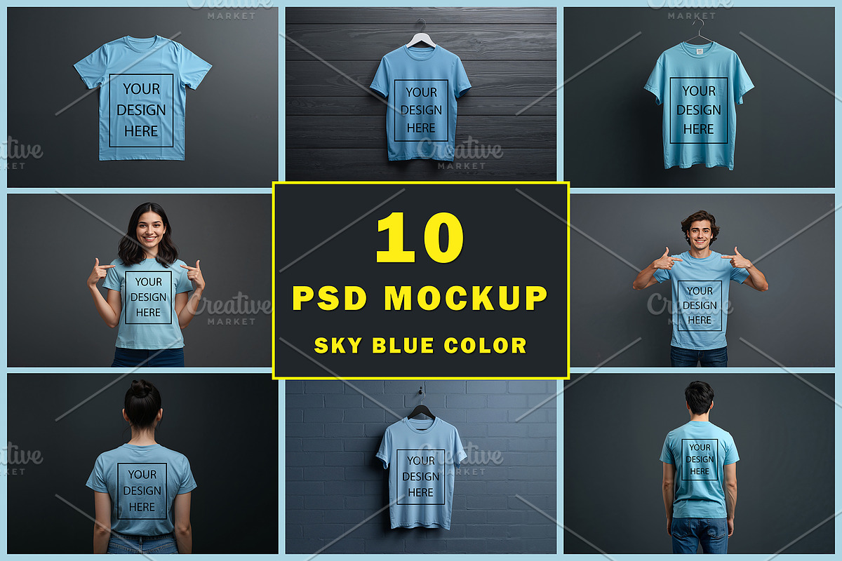 T-Shirt Mockup - Sky Blue Edition, a Shirt Mockup by ForhadGFX (Photo 1 of 12)