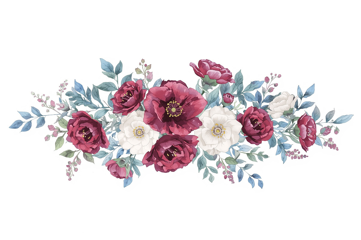Burgundy Floral Clipart Set, an Illustration by Designer_Momina (Photo 4 of 16)