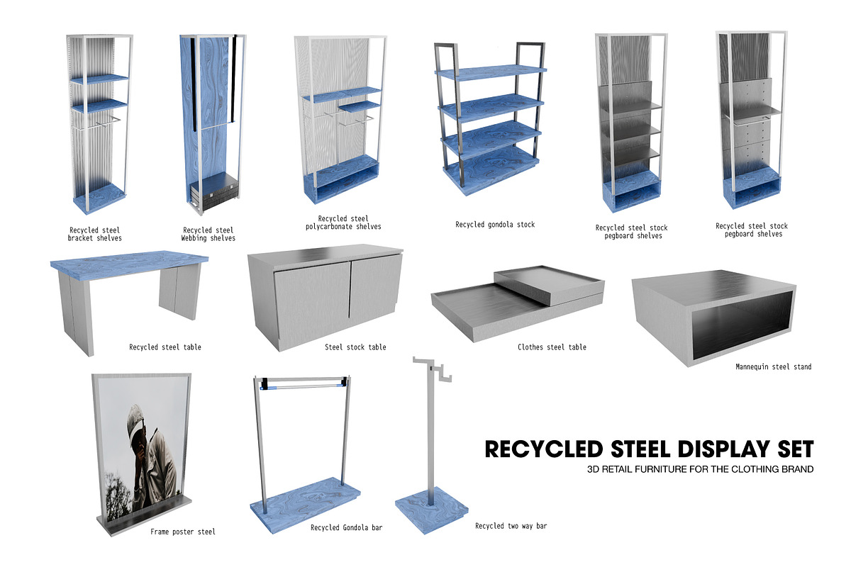 3D Recycled Steel Display Set, a Furniture 3D Model by made_by_nope (Photo 1 of 13)
