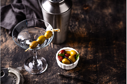 Traditional martini cocktail with