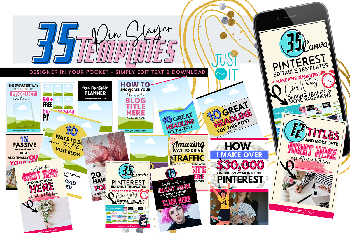 Pinterest Templates for Canva, a Social Media Template by artinspirestudio (Photo 1 of 5)