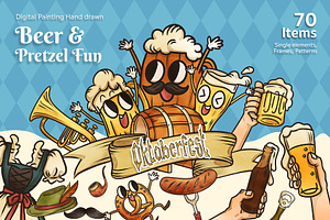 Beer & Pretzel Fun – Oktoberfest Set, a Food Illustration by CreativeValuation