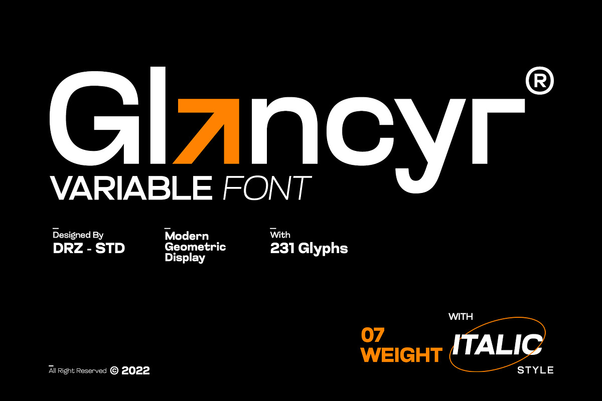 Glancyr – Modern Geometric Font, a Sans Serif Font by Drizy (Photo 1 of 9)