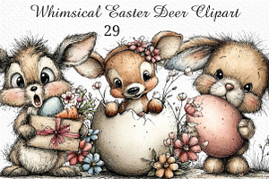 Whimsical Easter Deer Clipart, an Illustration by Craft Nest