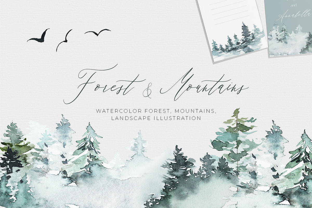 Mountain & Trees Forest Illustration, a Texture Illustration by WalaPalette (Photo 1 of 6)