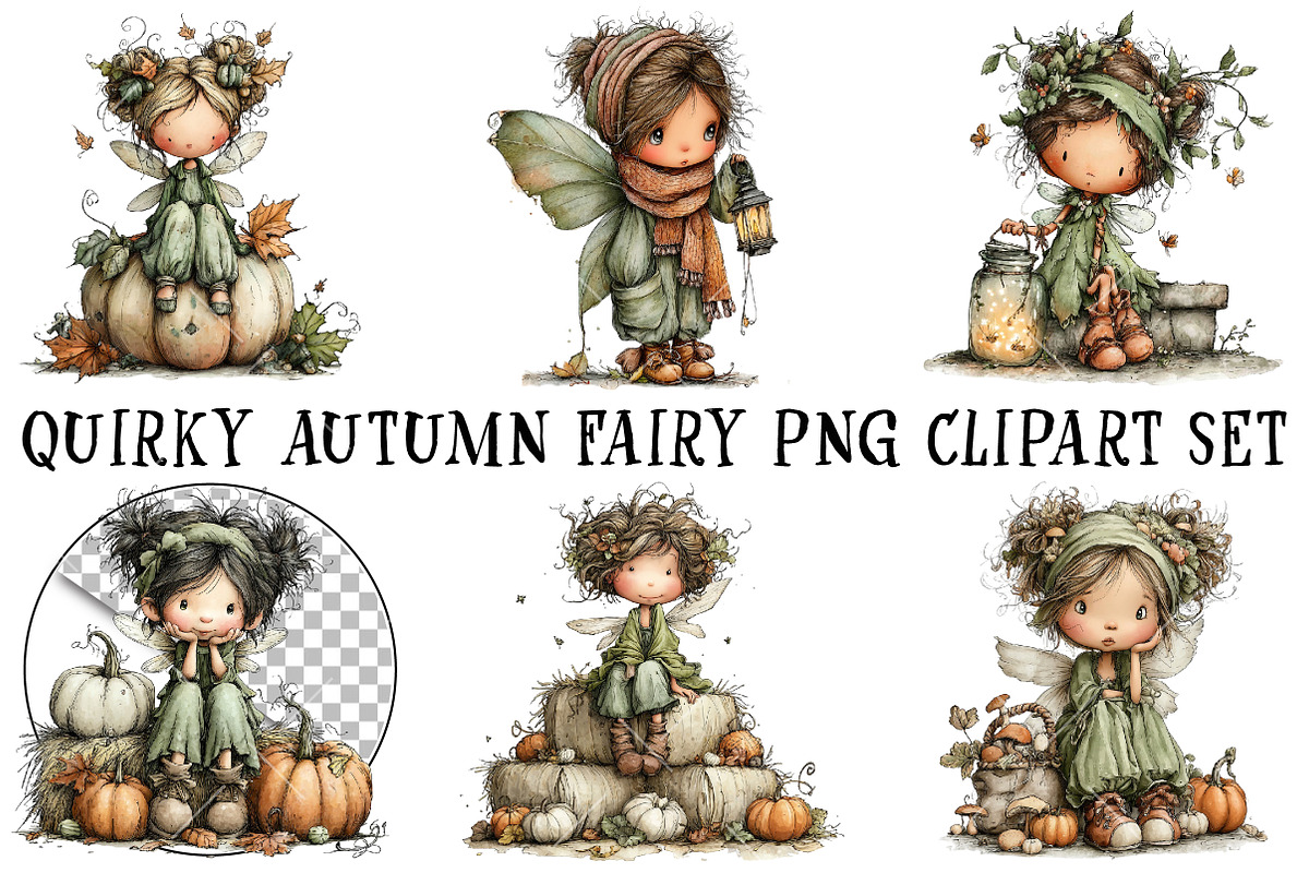 Quirky Autumn Fairy PNG Clipart Set, a Seasonal Illustration by OK Design (Photo 2 of 6)