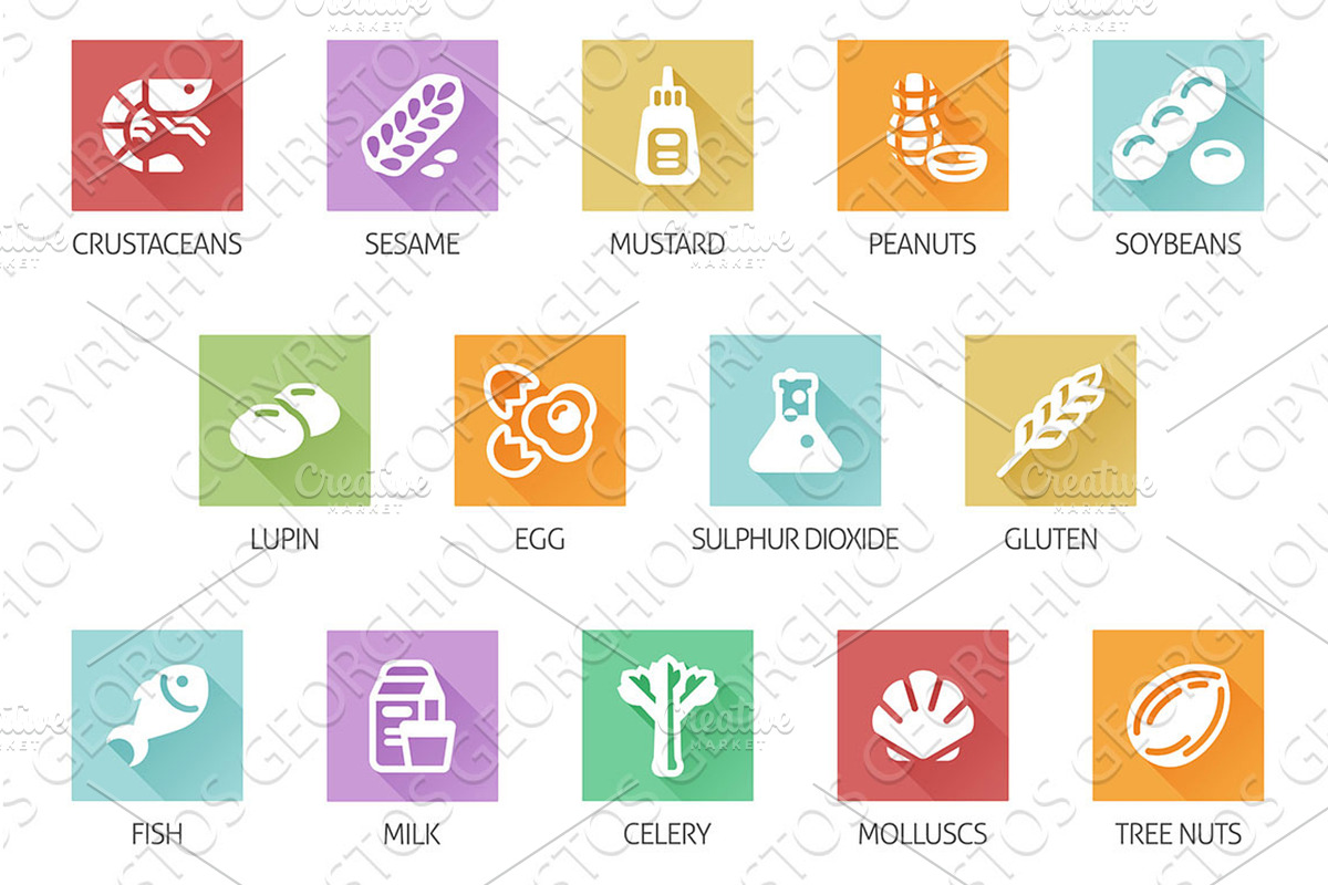 Allergen Food Major Allergy Icons, an Object Illustration by Christos Georghiou