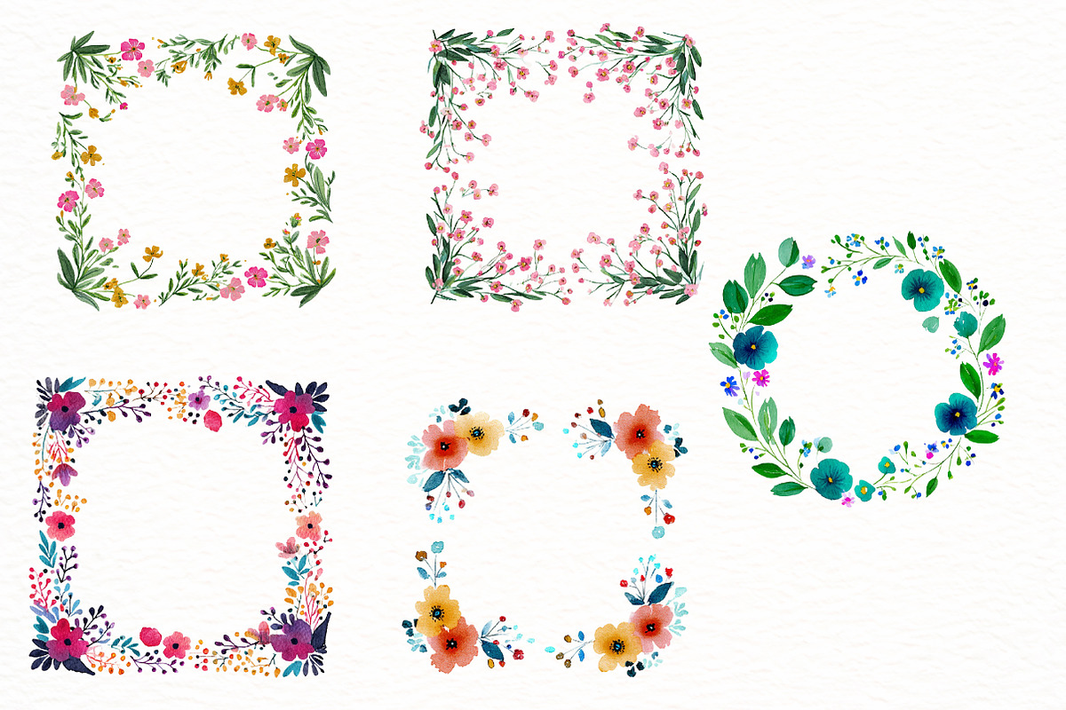 Watercolor folk art floral wreath, an Illustration by Designworld (Photo 3 of 8)
