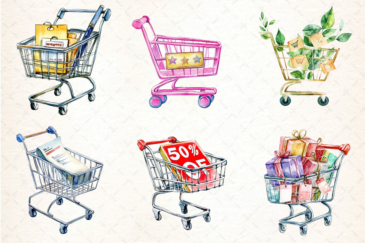 Watercolor Shopping Cart Icon Black, an Illustration by DreamCafeArt (Photo 4 of 5)