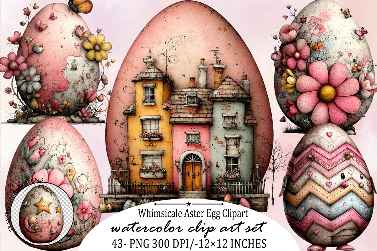 Whimsicale Aster Egg Clipart Bundle., an Illustration by SVGArt (Photo 1 of 7)