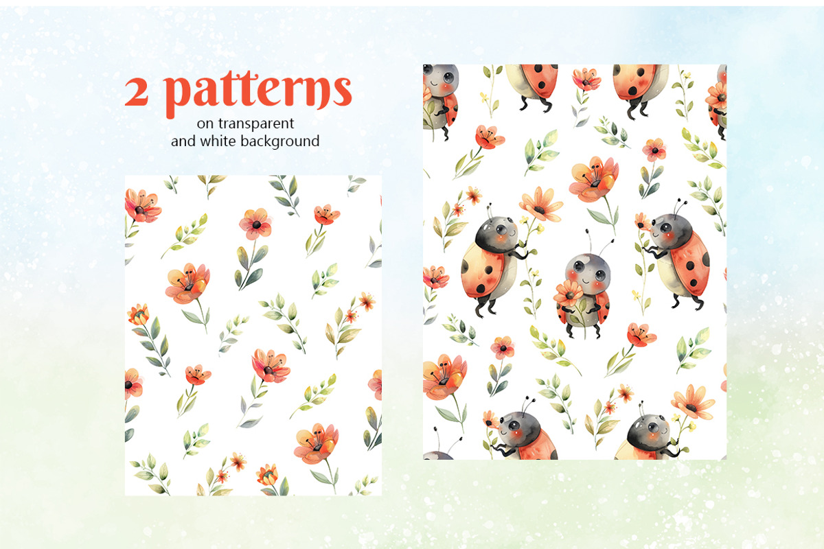 Watercolor Ladybugs with flowers set, an Animal Illustration by AlineArtStore (Photo 4 of 8)