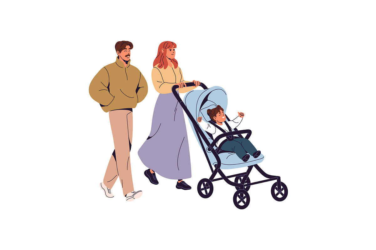 Families, parents with strollers set, a Person Illustration by PaperTrident (Photo 9 of 9)