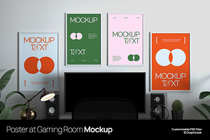 Poster At Gaming Room Mockup, a Product Mockup by graphicook