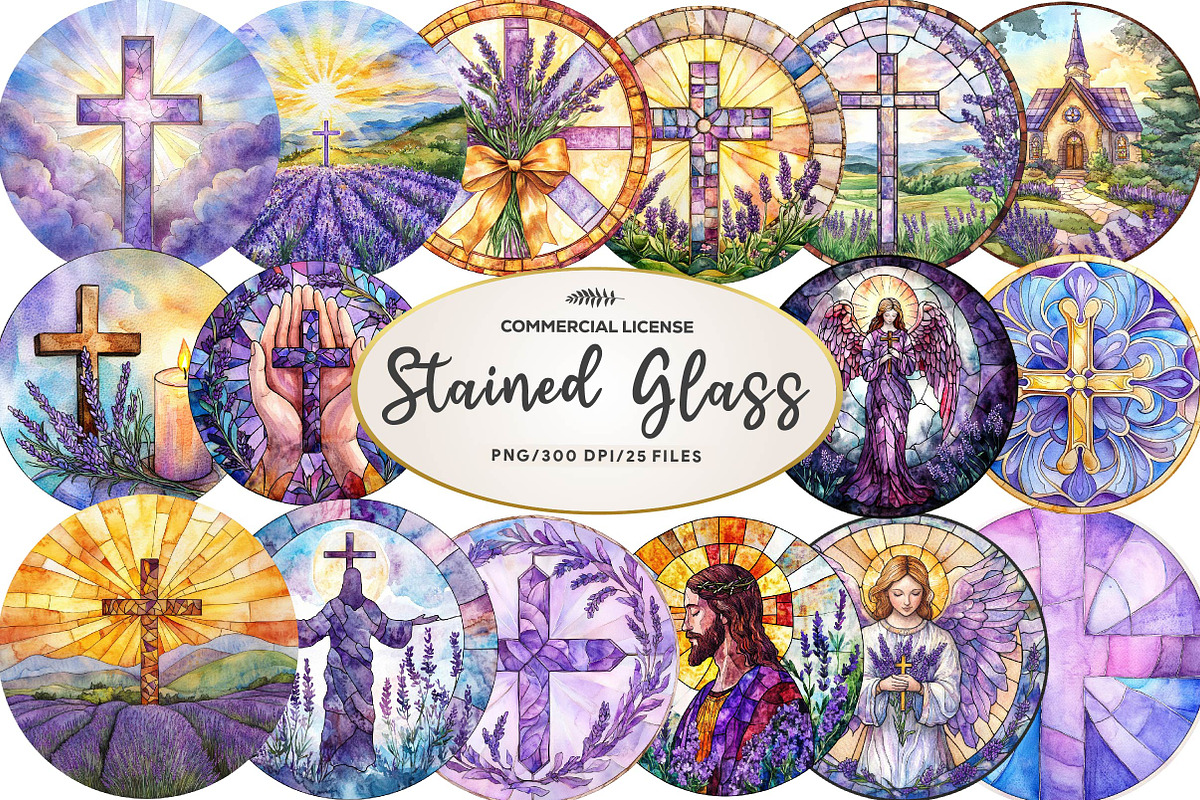 Round Lavender Blessing & Cross, an Illustration by CreationArt (Photo 1 of 5)