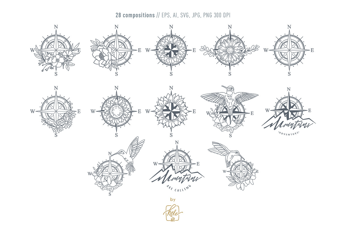 ROSE OF WIND LINE ART, an Object Illustration by Kate Art (Photo 3 of 7)