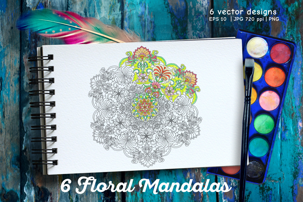 6 Floral Mandalas, a Decorative Illustration by Elen-Lane (Photo 1 of 5)
