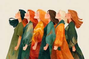 Stylized group of strong women standing in solidarity with deter, a Nature Photo by José Manuel Gelpi