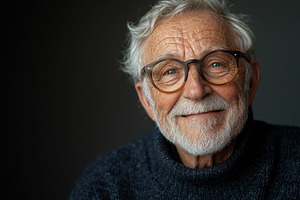 Smiling elderly man with white hair and beard wearing glasses an, a Person Photo by José Manuel Gelpi