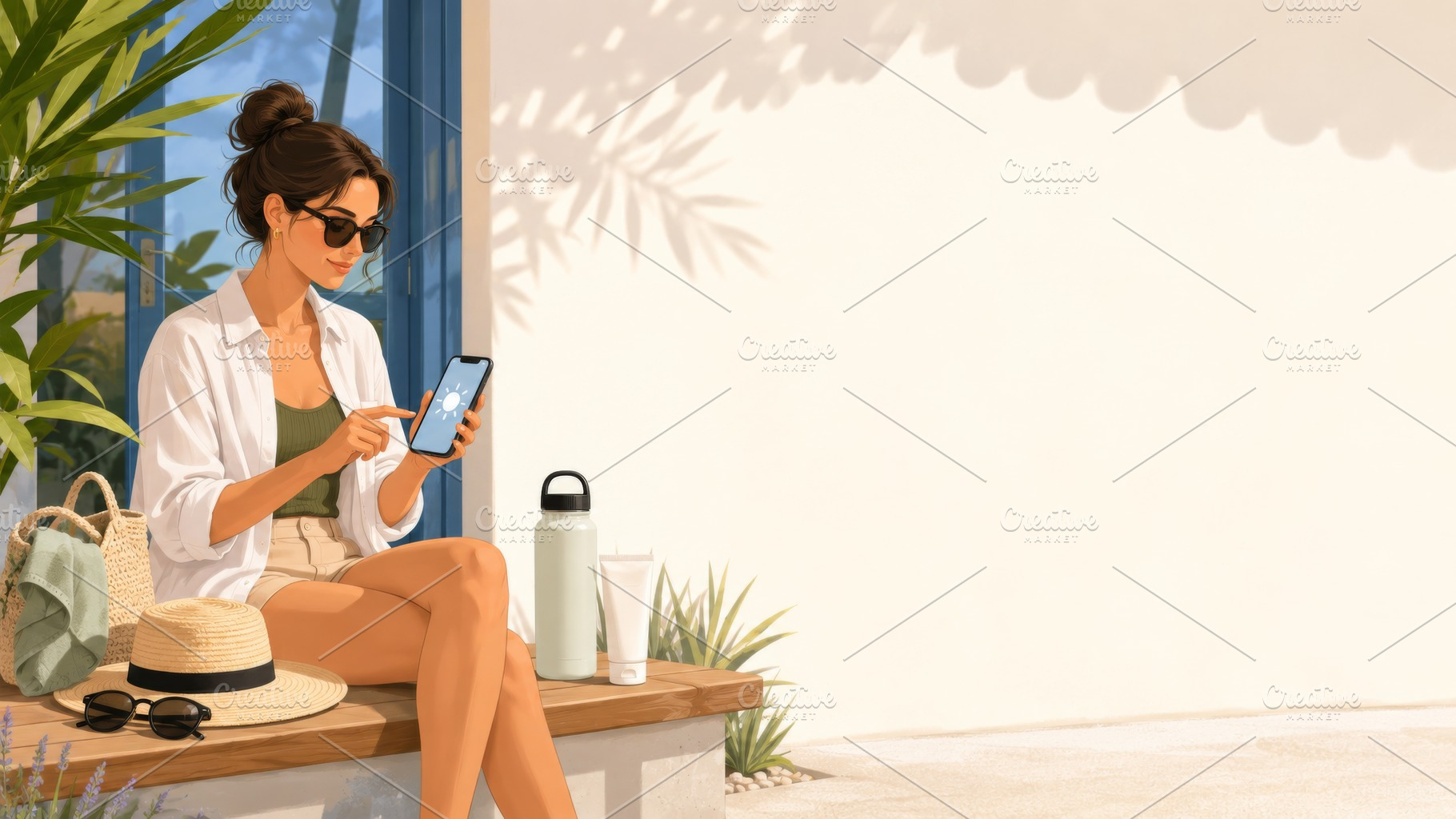 Woman sitting outside using smartpho, a Photo by Dvoevnore photos