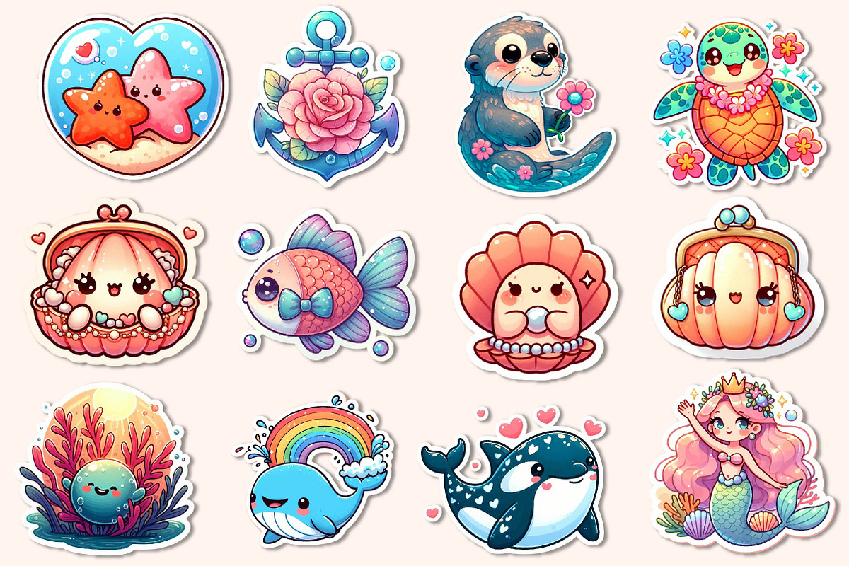 Kawaii Sea Animals Sticker Clipart, an Illustration by Dream Creation (Photo 4 of 5)