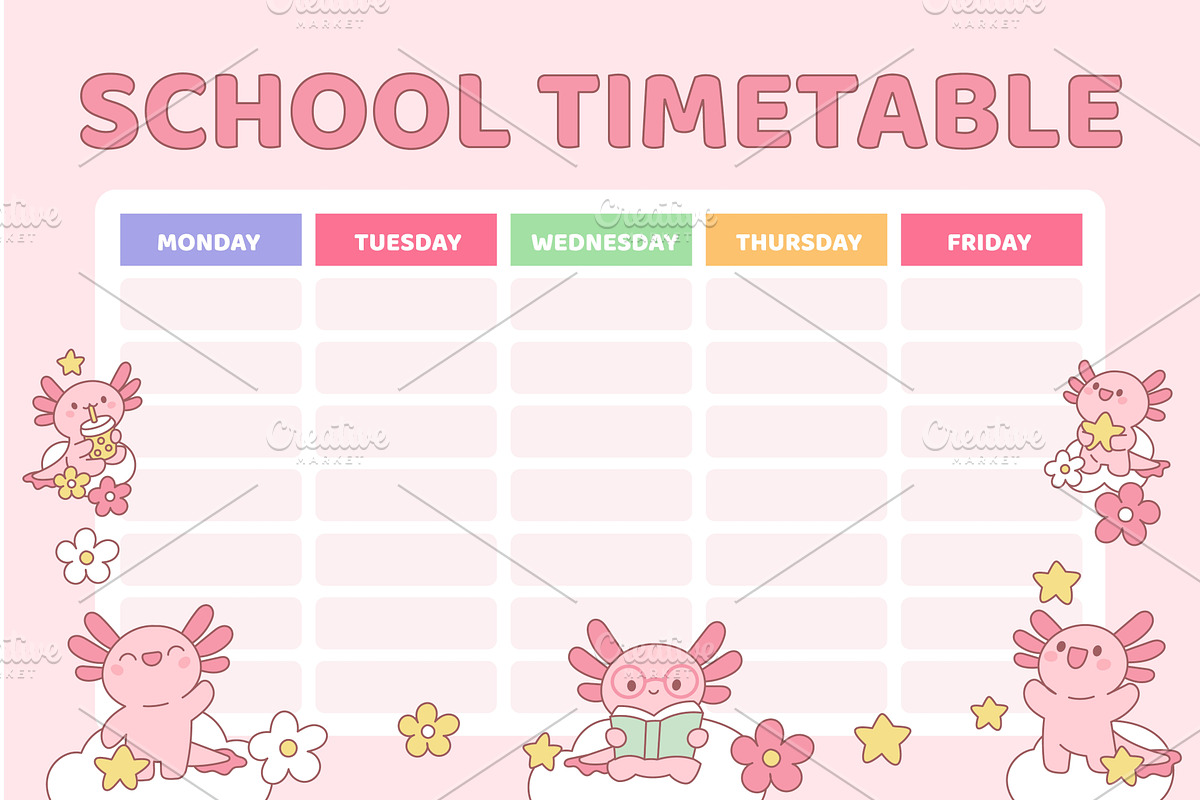 Cute pink axolotls schedule. Kids, an Animal Illustration by YummyBuum