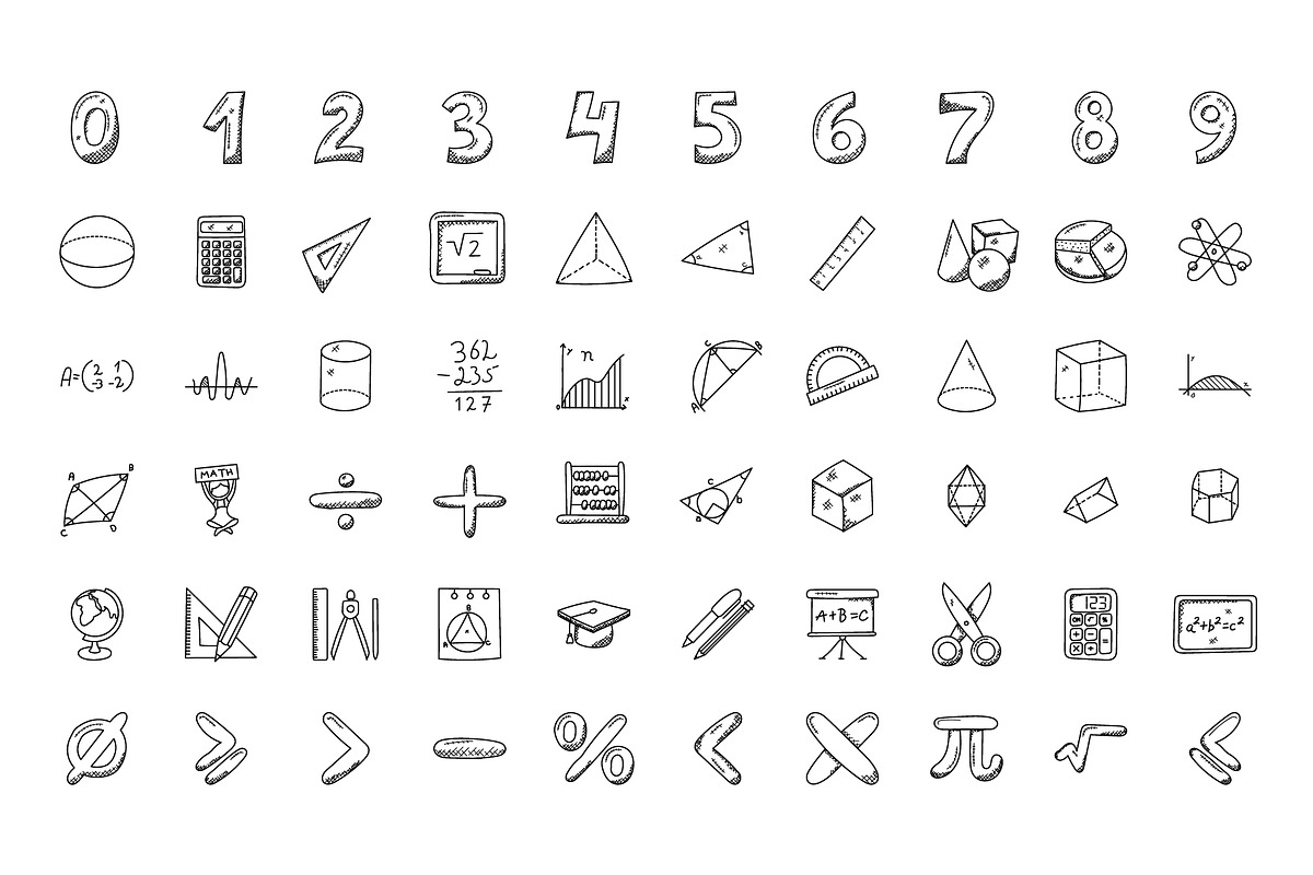 100 Mathematics Doodle Icons, an Outline Icon by Creative Stall (Photo 2 of 3)