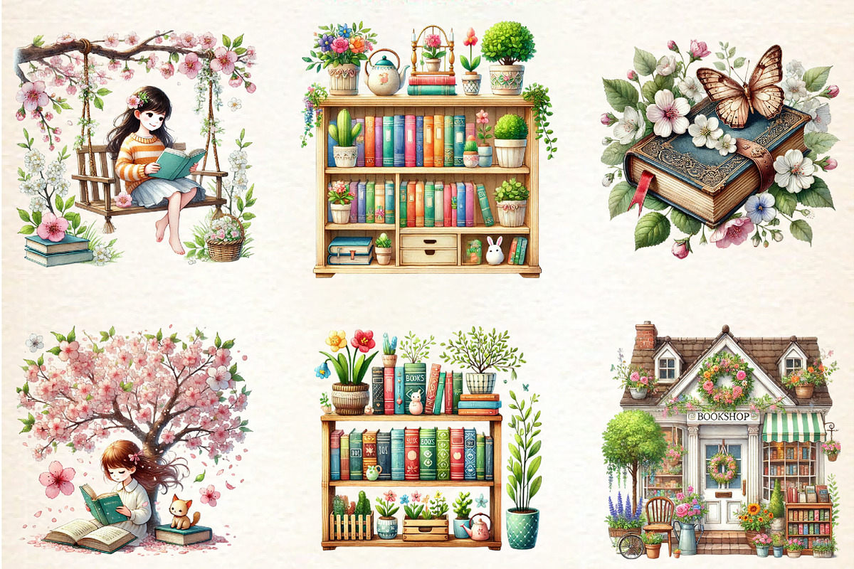 Spring Books Lover, a Seasonal Illustration by DreamArtGraphic (Photo 3 of 5)
