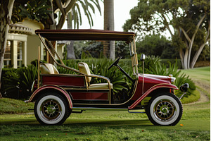 Red and white vintage car is parked, a Nature Photo by Ylivdesign