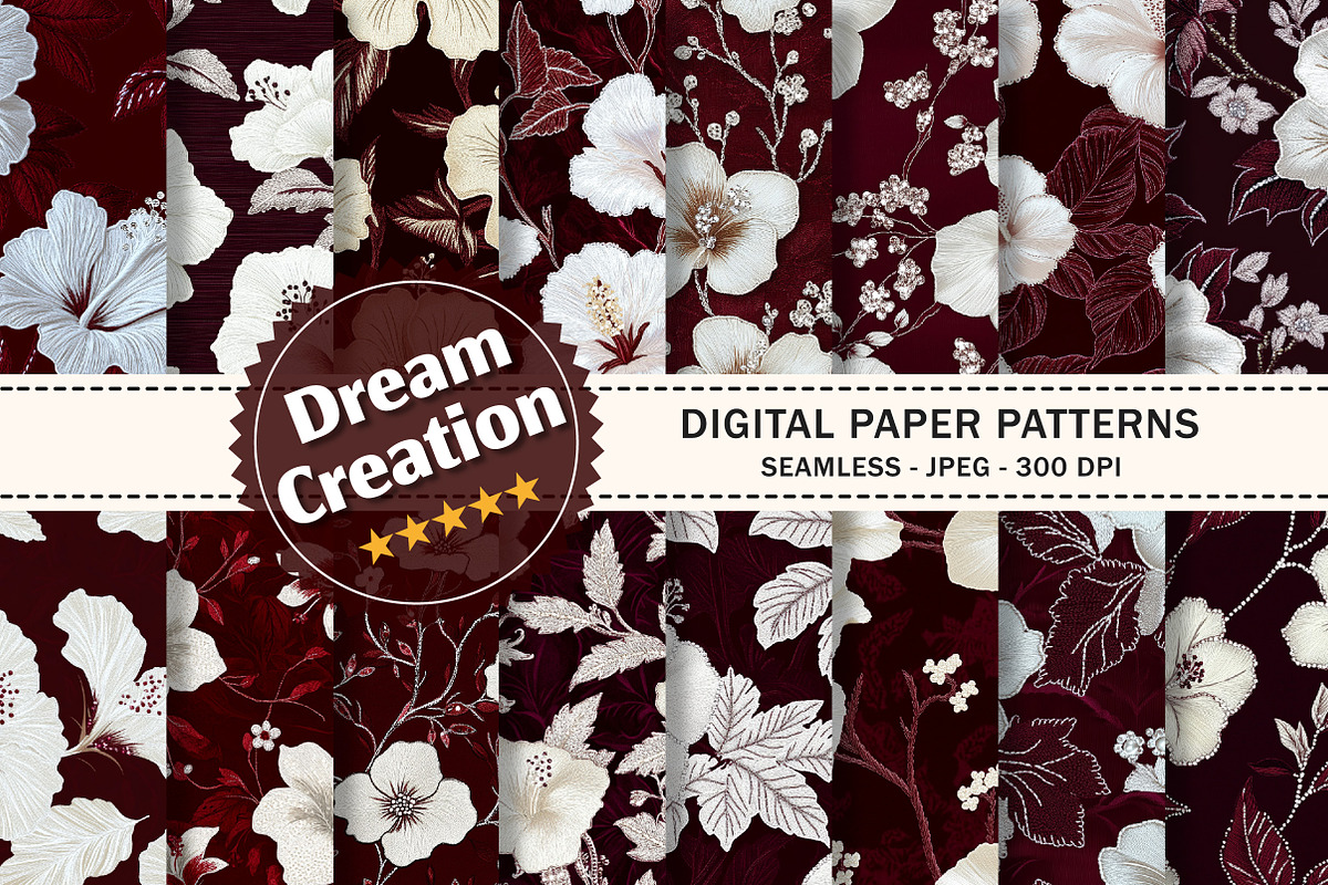 White Hibiscus Digital Paper, a Texture Graphic by Dream Creation (Photo 1 of 7)