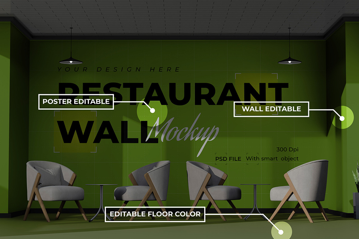 Restaurant Wall Mockup, an Advertising Mockup by Artlogs x Modaldesain (Photo 5 of 6)