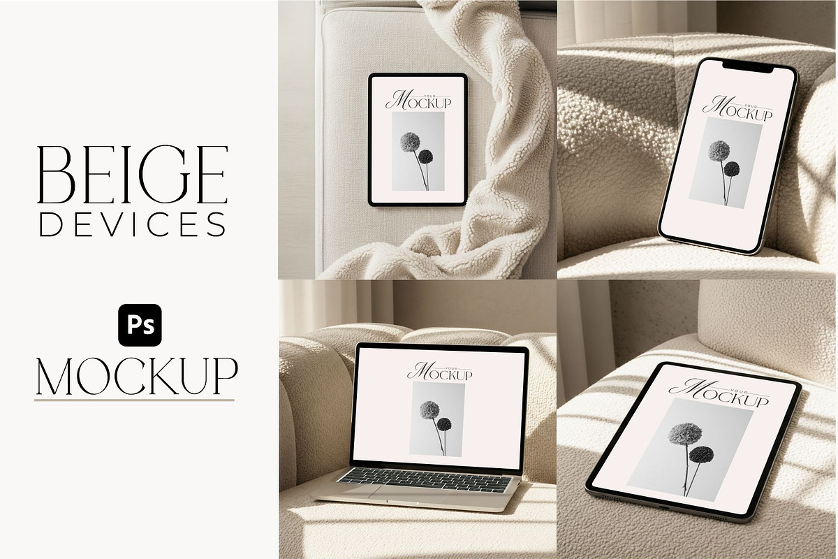 Minimal Beige Digital Devices Mockup, an iPad Mockup by aana_flavs (Photo 1 of 5)