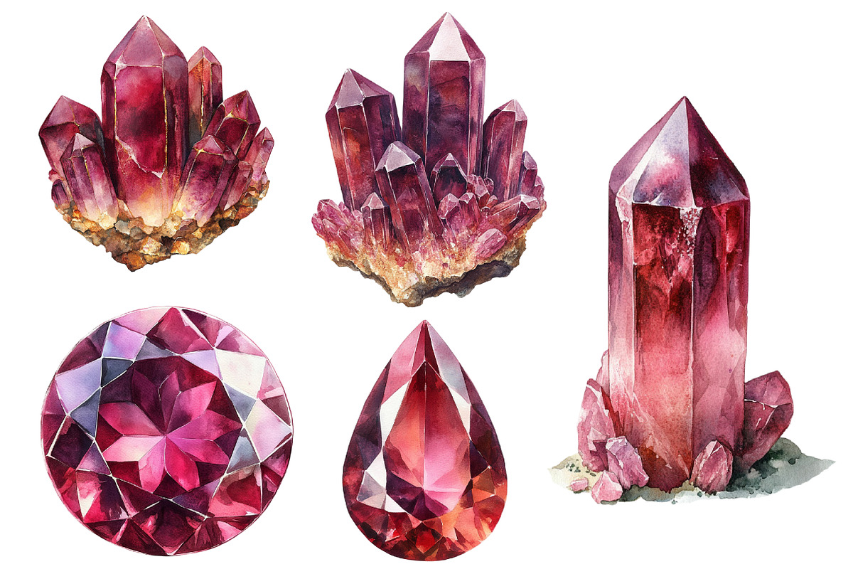 Watercolor Burgundy Crystals and Gem, an Illustration by Designworld (Photo 5 of 6)