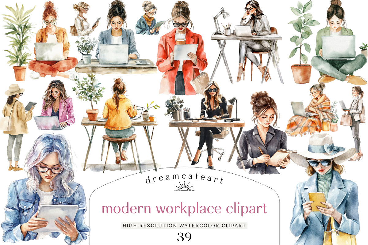 modern workplace clipart, an Illustration by DreamCafeArt (Photo 1 of 5)